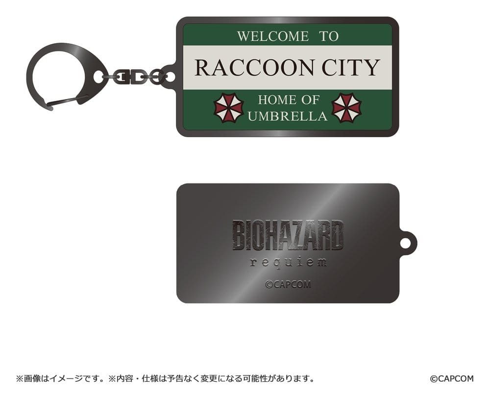 Resident Evil Requiem Metal-Keychain Raccoon City Welcome Sign