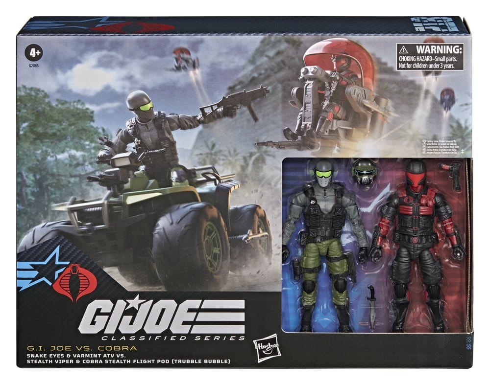 G.I. Joe Classified Series Action Figure & Vehicle Set Snake Eyes & Varmint ATV vs. Stealth Viper & Cobra Stealth Flight Pod (Trubble Bubble) 15 cm