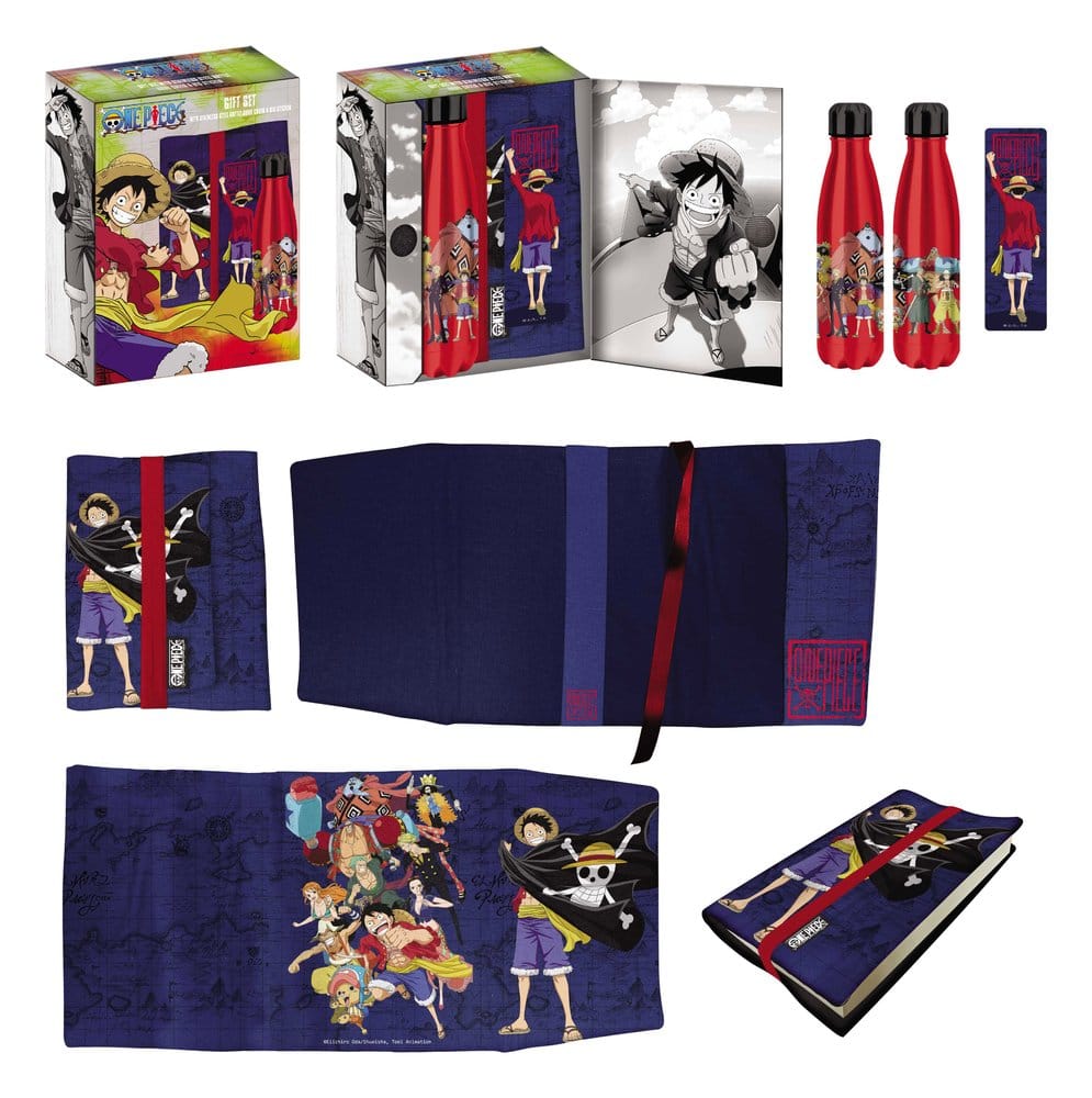 One Piece Steel Bottle, Sticker, Book Cover Gift Set Blue