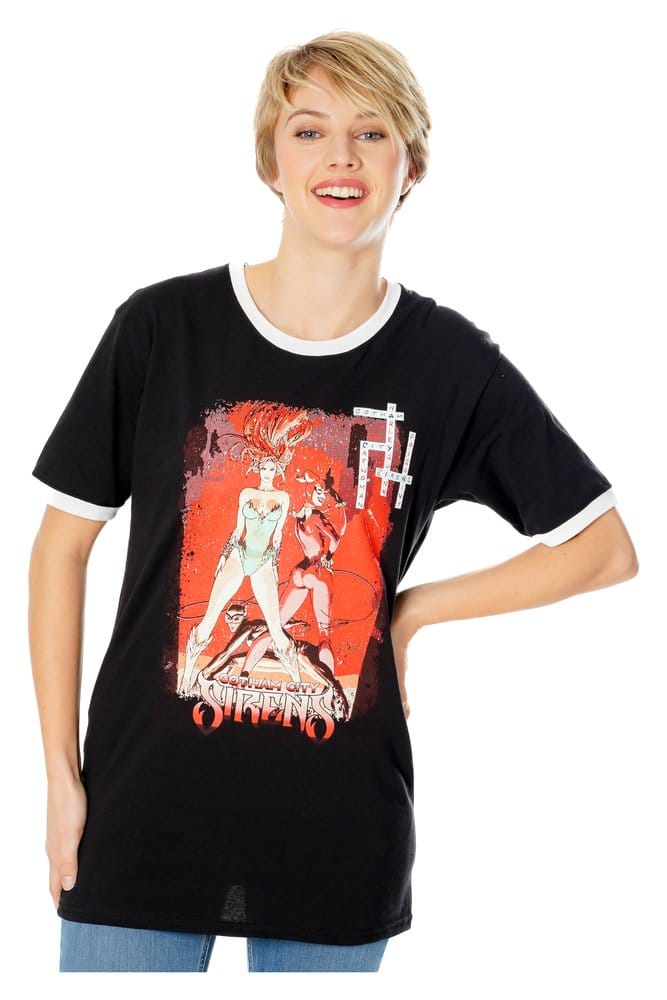 Gotham City Sirens T-Shirt Crossword Black Ringer Size M