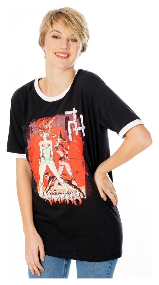 Gotham City Sirens T-Shirt Crossword Black Ringer Size XL