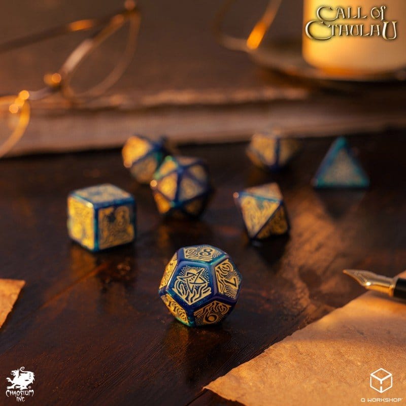 Call of Cthulhu 7th Edition Dice Set of 7 Blue-green & Gold