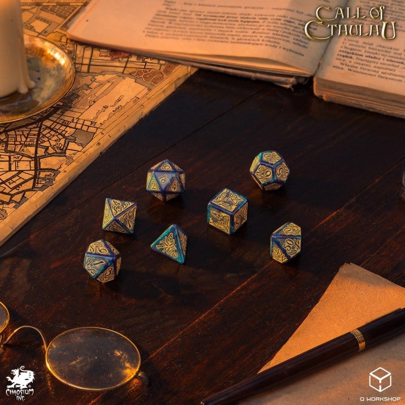 Call of Cthulhu 7th Edition Dice Set of 7 Blue-green & Gold