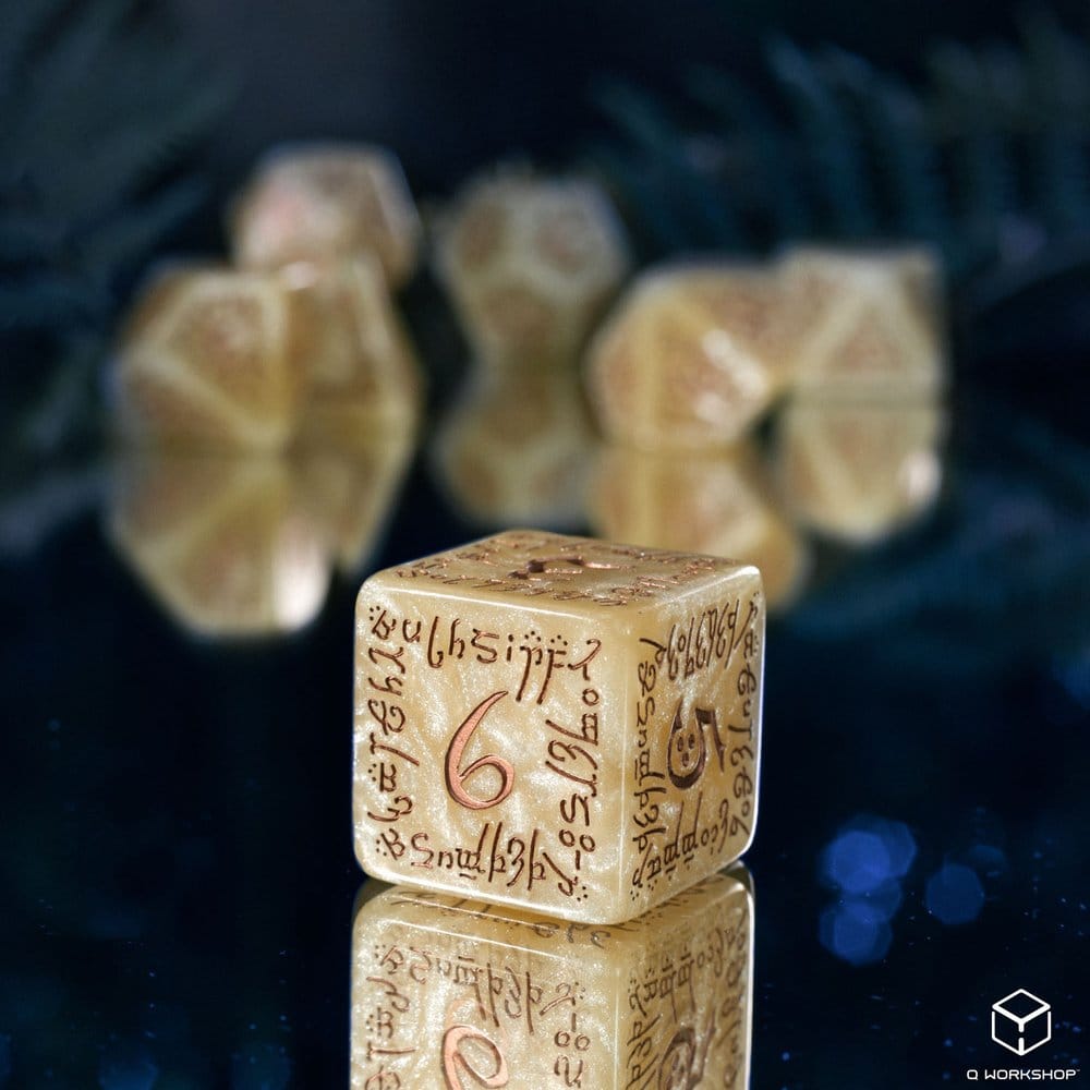 Elvish Jumbo Dice Set of 7 (Shimmering Beige & Copper)