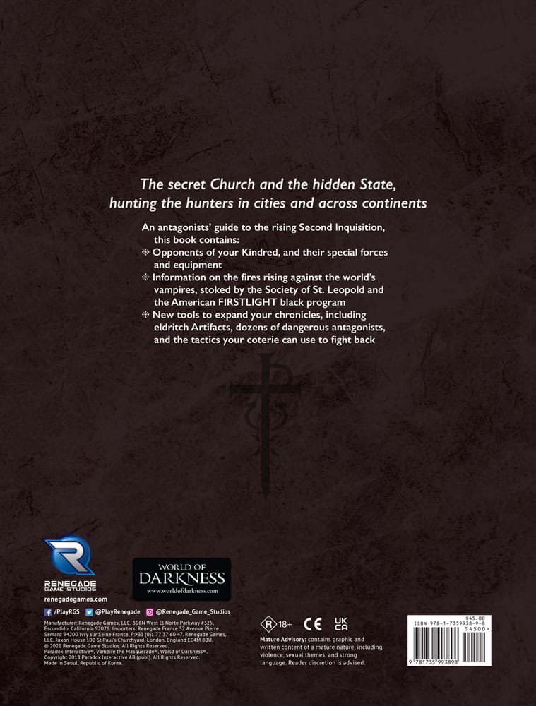 Vampire: The Masquerade 5th Edition RPG book Second Inquisition *Englische Version*