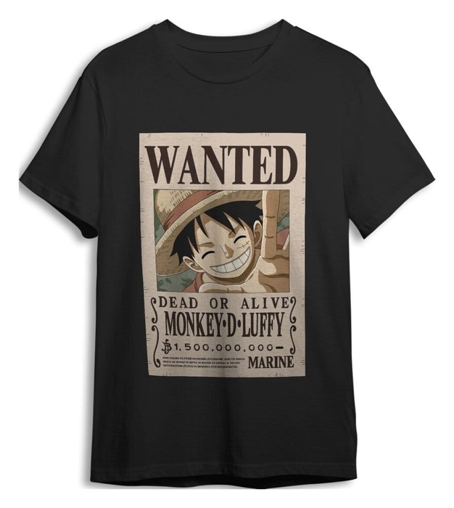 One Piece T-Shirt Monkey D. Luffy Wanted Black Size XL