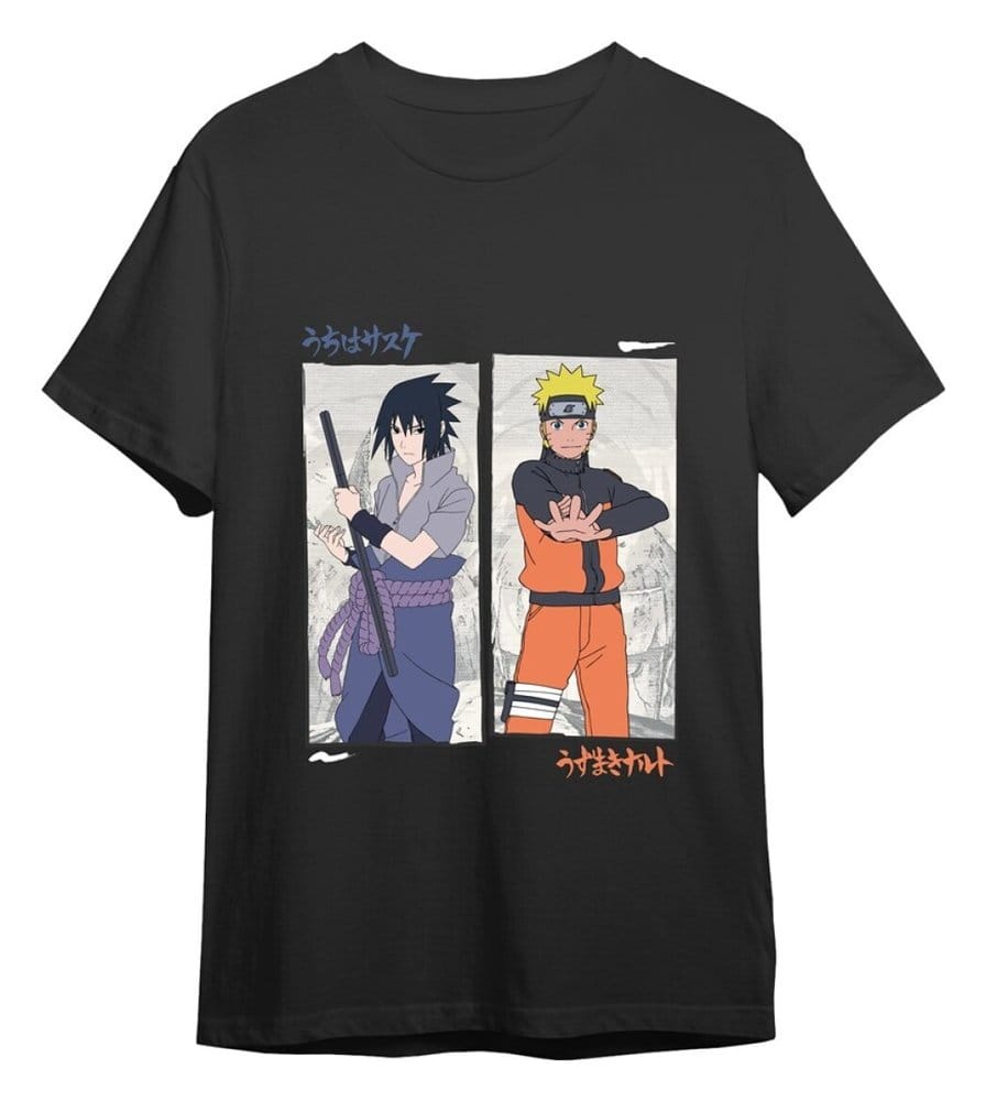 Naruto Shippuden T-Shirt Naruto vs Sasuke Black Size L